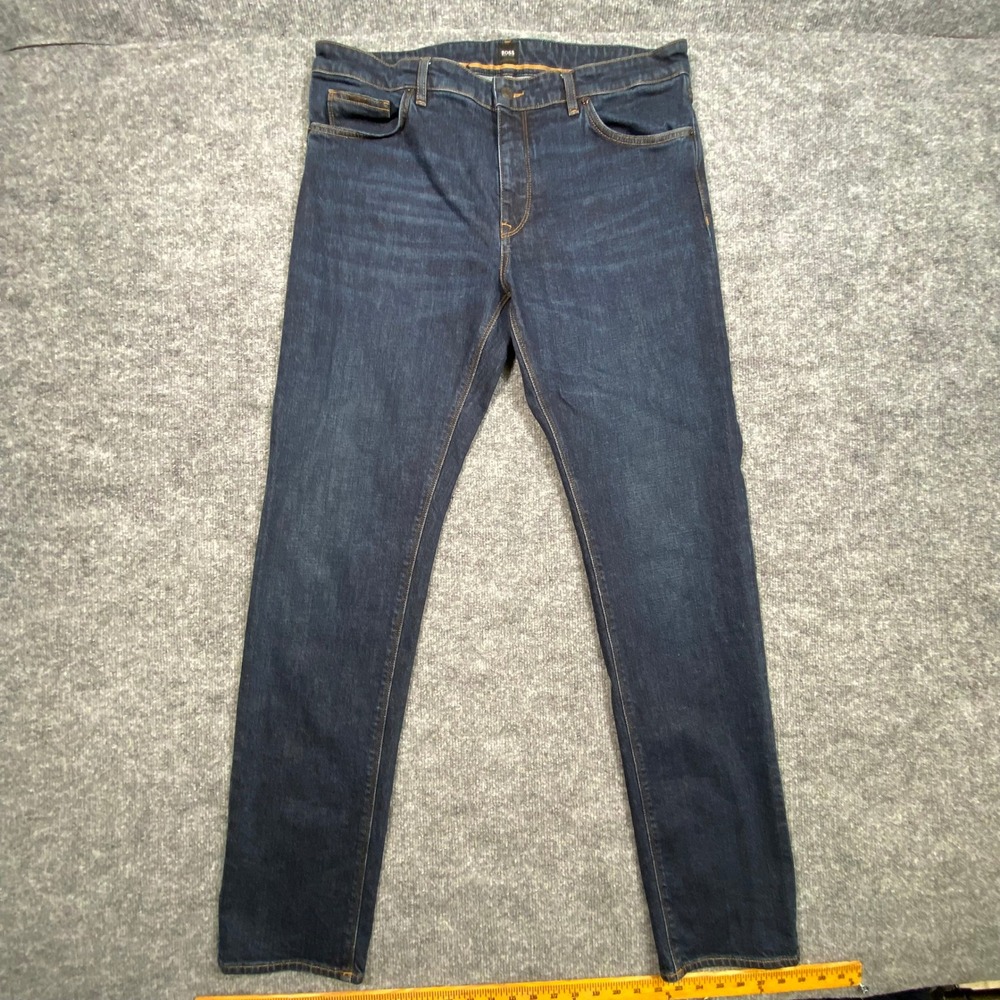 Hugo Boss Candiani Denim Jeans Mens 36x34 Dark Indigo Slim Fit Italian Fabric